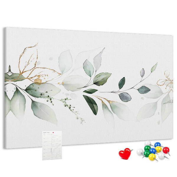 Prikbord met fijne blaadjes en gouden accenten