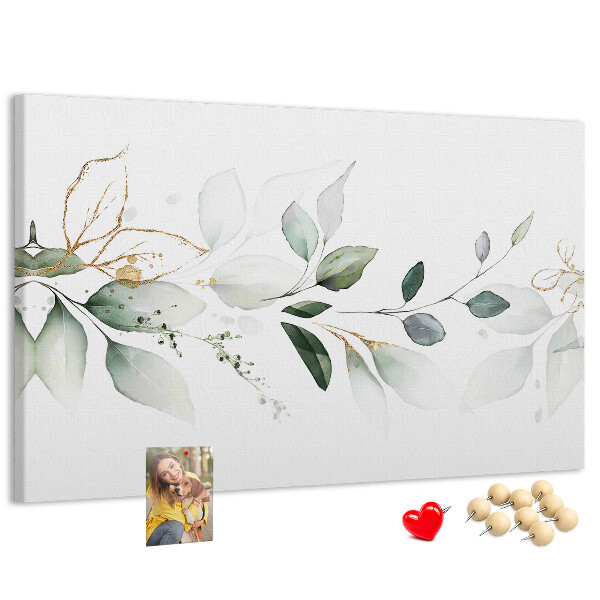 Prikbord met fijne blaadjes en gouden accenten