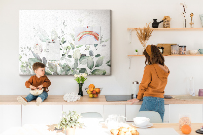 Kurk prikbord met fijne blaadjes in verschillende tinten groen