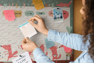 Kurkbord met retro dierenprint weekplanner
