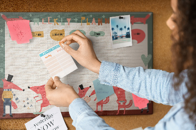 Kurkbord met retro dierenprint weekplanner