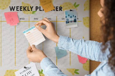 Weekkalender met een citroenmotief en kurk prikbord