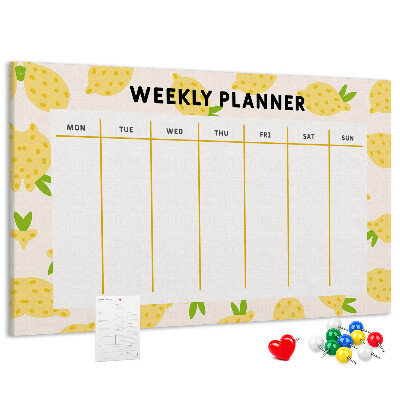Weekkalender met een citroenmotief en kurk prikbord