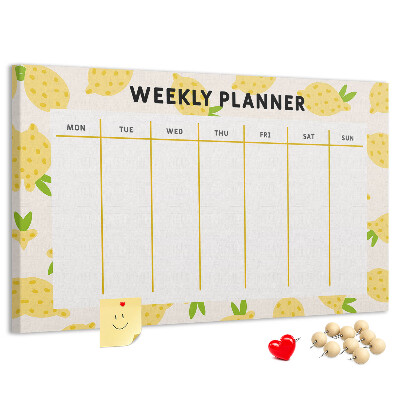 Weekkalender met een citroenmotief en kurk prikbord