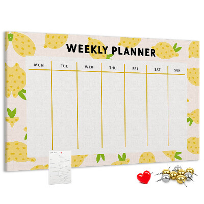 Weekkalender met een citroenmotief en kurk prikbord