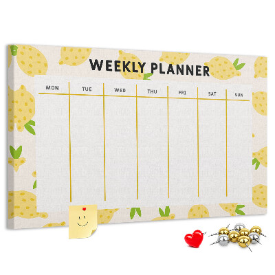 Weekkalender met een citroenmotief en kurk prikbord