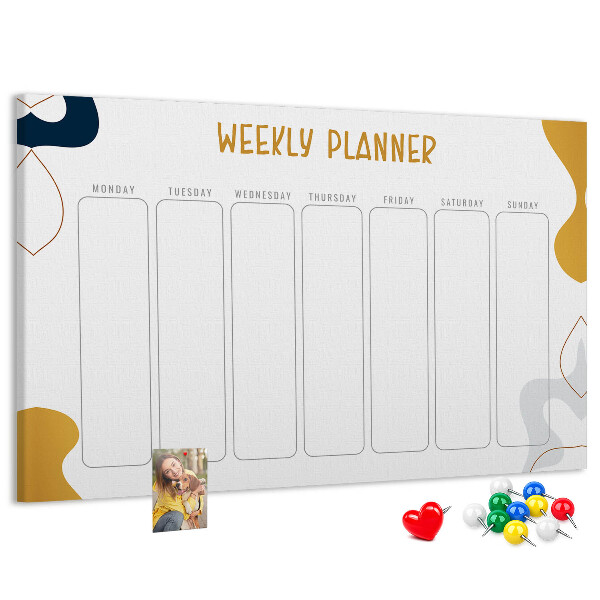 Kurkbord weekplanner met een abstract kleurrijk patroon