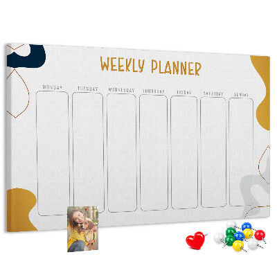 Kurkbord weekplanner met een abstract kleurrijk patroon