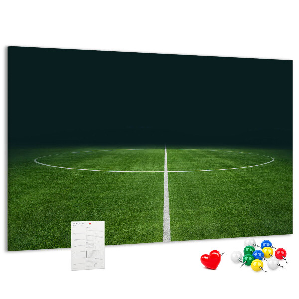 Kurk prikbord voetbalveld met belijning en gras