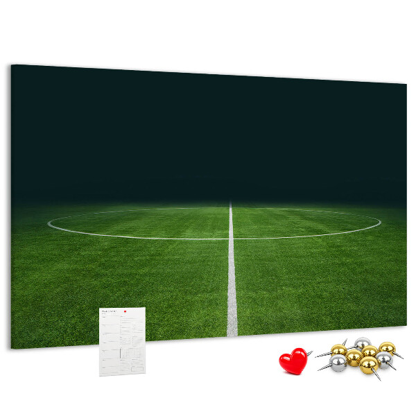 Kurk prikbord voetbalveld met belijning en gras