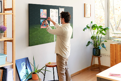Kurk prikbord voetbalveld met belijning en gras