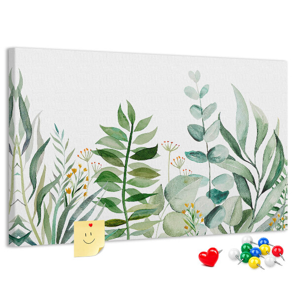 Kurkbord met tropische bladeren in delicate tinten