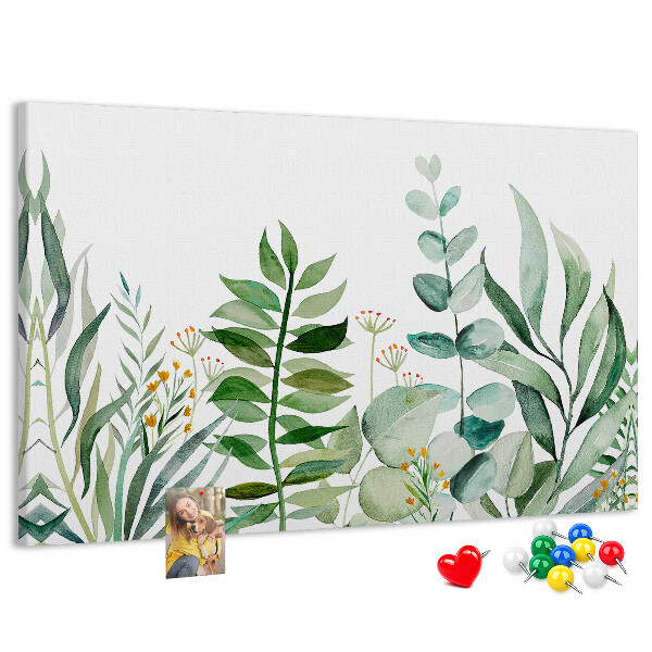 Kurkbord met tropische bladeren in delicate tinten
