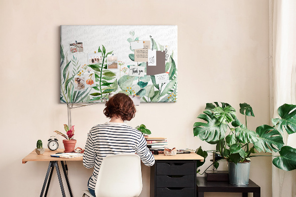 Kurkbord met tropische bladeren in delicate tinten