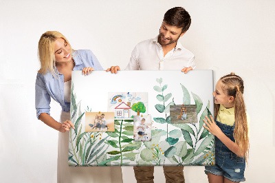 Kurkbord met tropische bladeren in delicate tinten