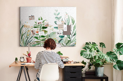Kurkbord met tropische bladeren in delicate tinten