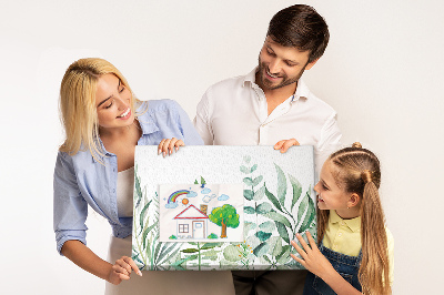 Kurkbord met tropische bladeren in delicate tinten