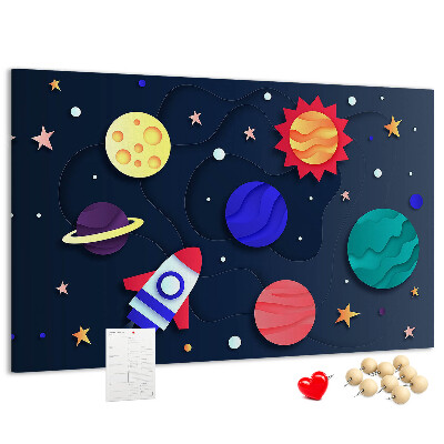 Kurk prikbord met een ruimtereis langs kleurrijke planeten