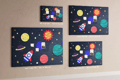 Kurk prikbord met een ruimtereis langs kleurrijke planeten