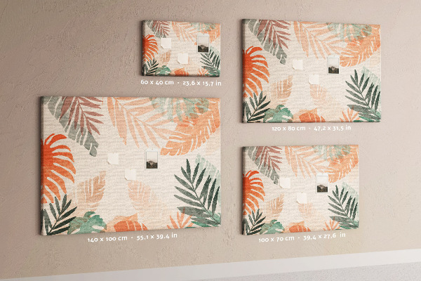 Kurk prikbord met tropische bladeren in pasteltinten