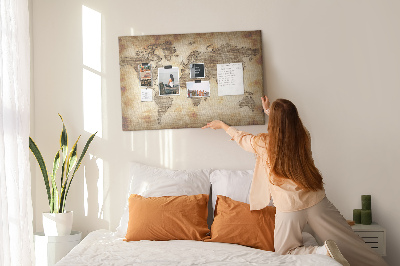 Kurk prikbord met een afbeelding van een oude wereldkaart op canvas