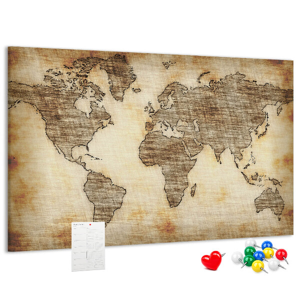 Kurk prikbord met een afbeelding van een oude wereldkaart op canvas