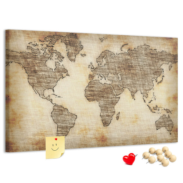 Kurk prikbord met een afbeelding van een oude wereldkaart op canvas