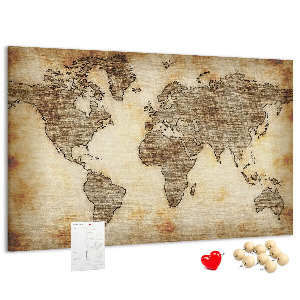 Kurk prikbord met een afbeelding van een oude wereldkaart op canvas