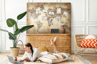 Kurk prikbord met een afbeelding van een oude wereldkaart op canvas