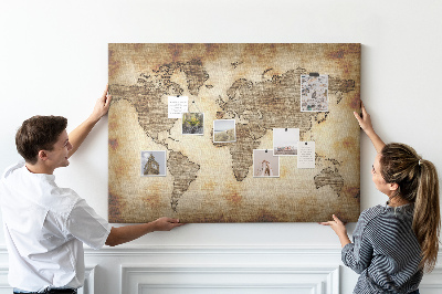 Kurk prikbord met een afbeelding van een oude wereldkaart op canvas