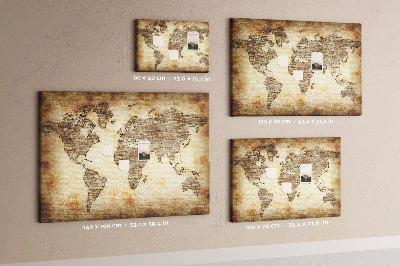 Kurk prikbord met een afbeelding van een oude wereldkaart op canvas