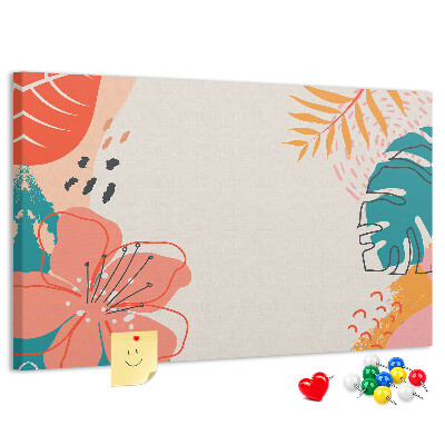 Kurk prikbord met tropisch patroon van kleurrijke bladeren en bloemen