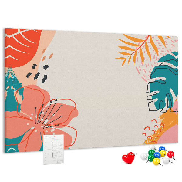 Kurk prikbord met tropisch patroon van kleurrijke bladeren en bloemen