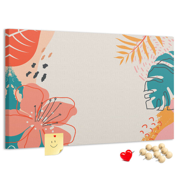 Kurk prikbord met tropisch patroon van kleurrijke bladeren en bloemen