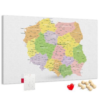Kurkbord kaart van Polen met administratieve indeling