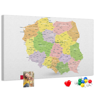 Kurkbord kaart van Polen met administratieve indeling