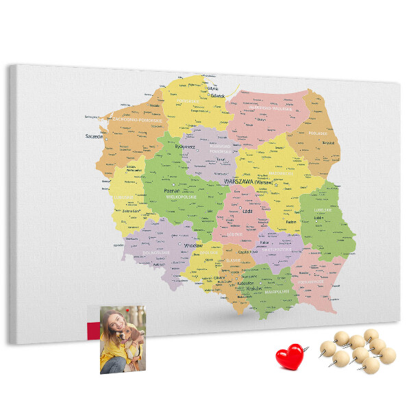 Kurkbord kaart van Polen met administratieve indeling