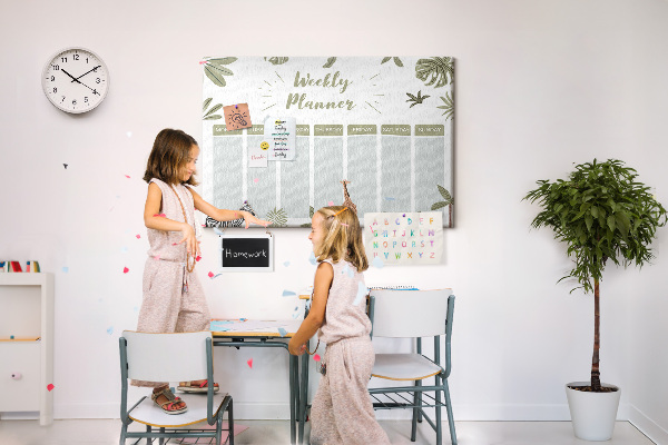 Prikbord weekplanner met plantenpatroon