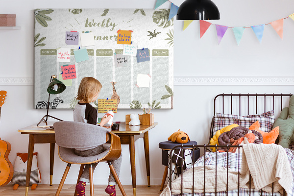Prikbord weekplanner met plantenpatroon