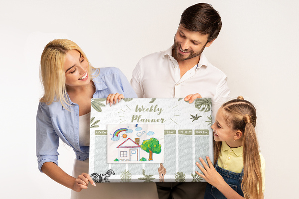 Prikbord weekplanner met plantenpatroon