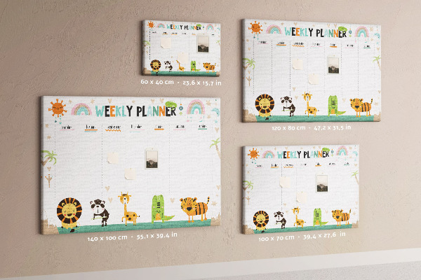 Kurk prikbord met een kleurrijke weekplanner en dierenprint