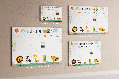 Kurk prikbord met een kleurrijke weekplanner en dierenprint