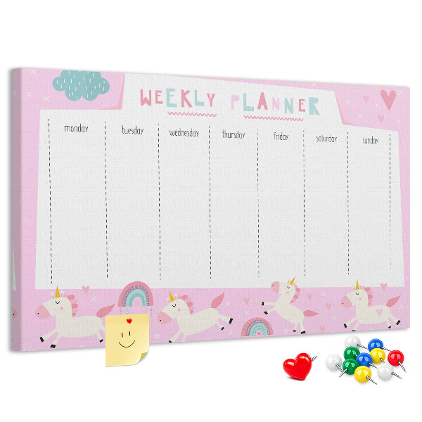 Prikbord weekplanner met eenhoorn en regenboog