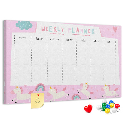 Prikbord weekplanner met eenhoorn en regenboog