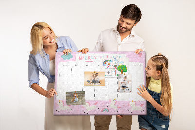 Prikbord weekplanner met eenhoorn en regenboog