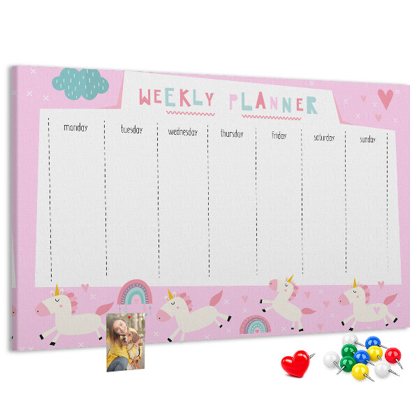 Prikbord weekplanner met eenhoorn en regenboog