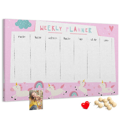 Prikbord weekplanner met eenhoorn en regenboog