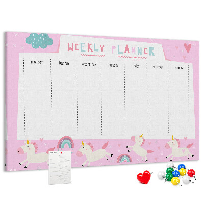 Prikbord weekplanner met eenhoorn en regenboog