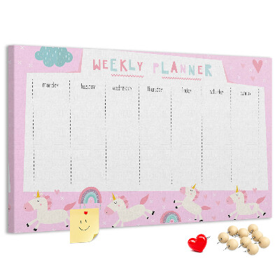 Prikbord weekplanner met eenhoorn en regenboog