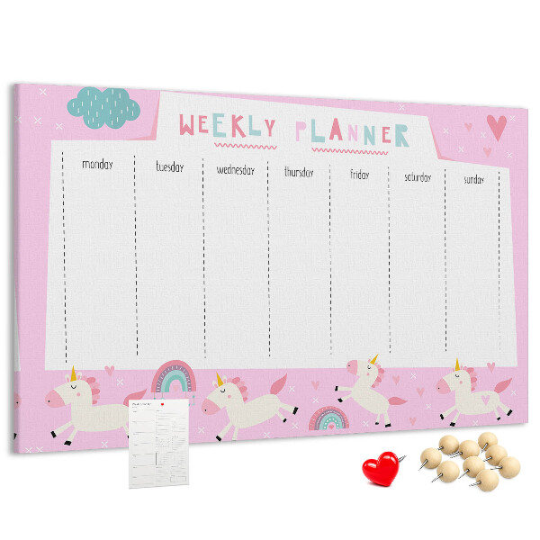 Prikbord weekplanner met eenhoorn en regenboog